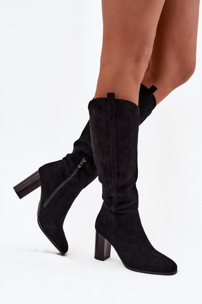 Women's Boots on Heel with Eco Suede Black Prisca