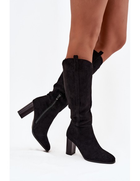 Women's Boots on Heel with Eco Suede Black Prisca