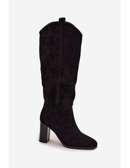 Women's Boots on Heel with Eco Suede Black Prisca