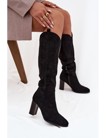 Women's Boots on Heel with Eco Suede Black Prisca