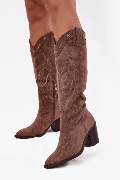 Women's Cowboy Boots Heel Eco Suede Khaki Coretta