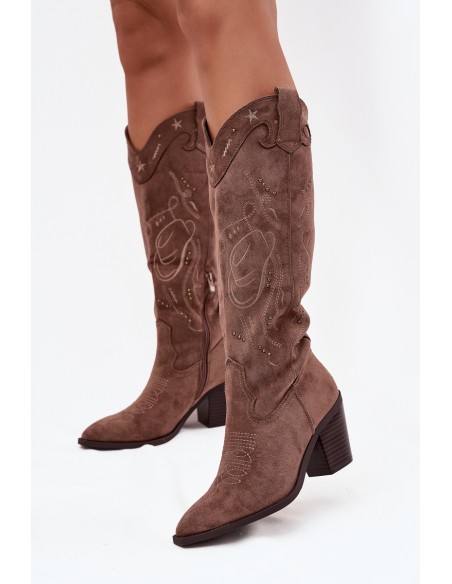 Women's Cowboy Boots Heel Eco Suede Khaki Coretta