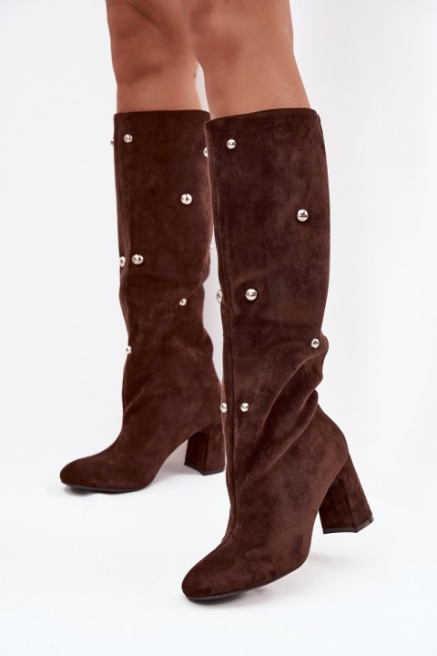 Women's Winter Heeled Boots with Decorative Details Chocolate Lucinda