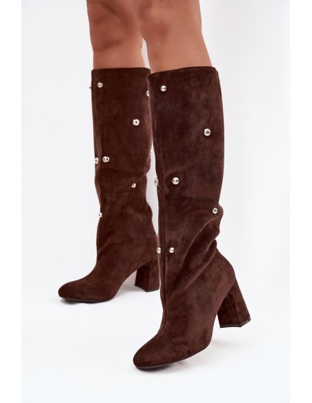 Women's Winter Heeled Boots with Decorative Details Chocolate Lucinda