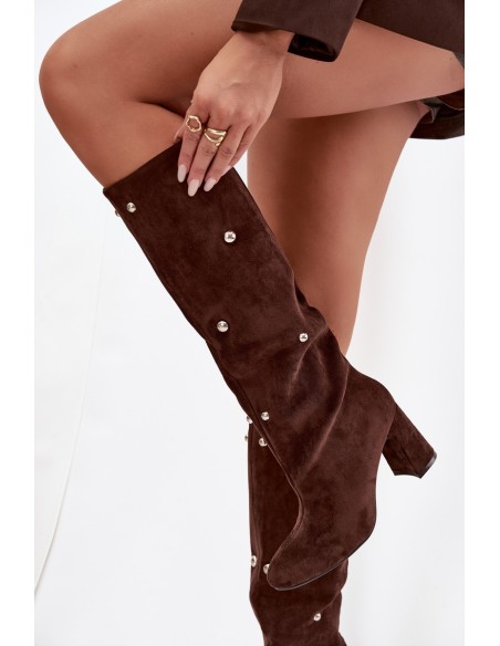 Women's Winter Heeled Boots with Decorative Details Chocolate Lucinda