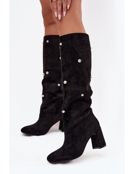 Women's insulated boots on a heel with decorative details black Lucinda