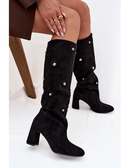 Women's insulated boots on a heel with decorative details black Lucinda