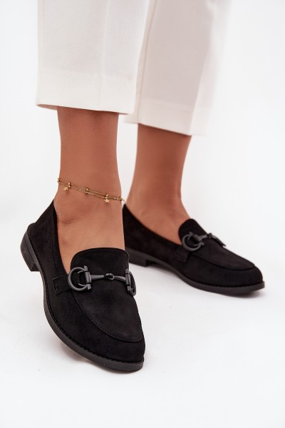Women's Loafers With Decorative Detail Eco Suede Black Ambria