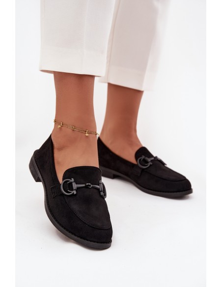 Women's Loafers With Decorative Detail Eco Suede Black Ambria