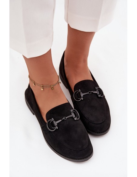 Women's Loafers With Decorative Detail Eco Suede Black Ambria