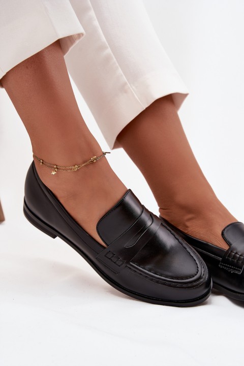 Moccasins Loafers Ladies Eco Leather Black Bessina