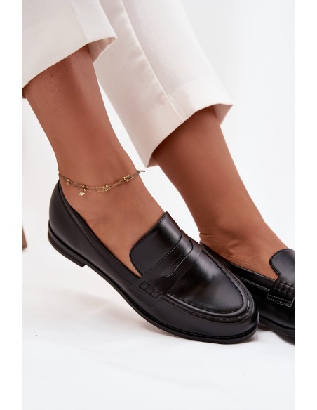 Moccasins Loafers Ladies Eco Leather Black Bessina