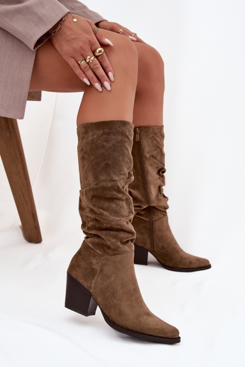 Women's boots with ruched upper on heel lined green Paelina