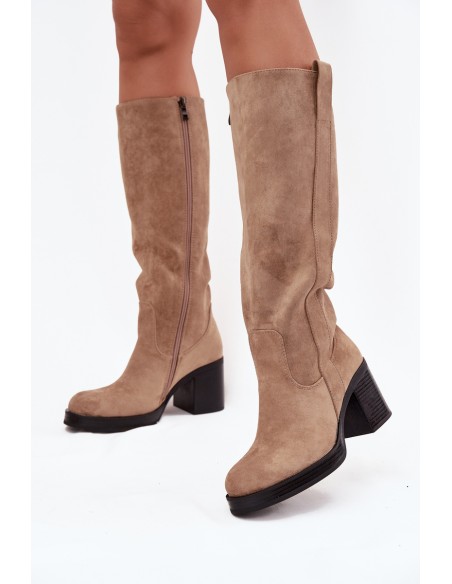 Women's Insulated Boots on Thick Heel Beige Sanelle