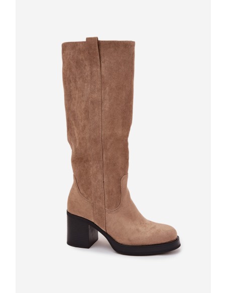 Women's Insulated Boots on Thick Heel Beige Sanelle