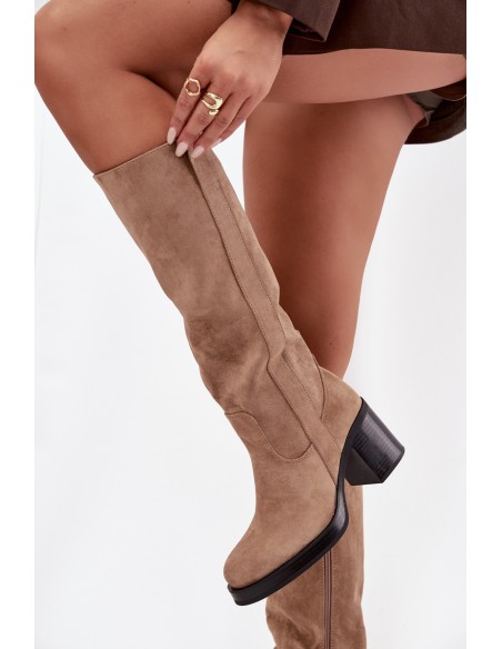 Women's Insulated Boots on Thick Heel Beige Sanelle