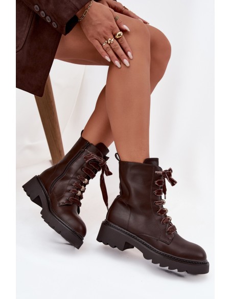 Insulated Women's Boots With Decorative Lacing Chocolate Elindra