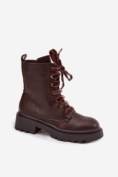 Insulated Women's Boots With Decorative Lacing Chocolate Elindra 2