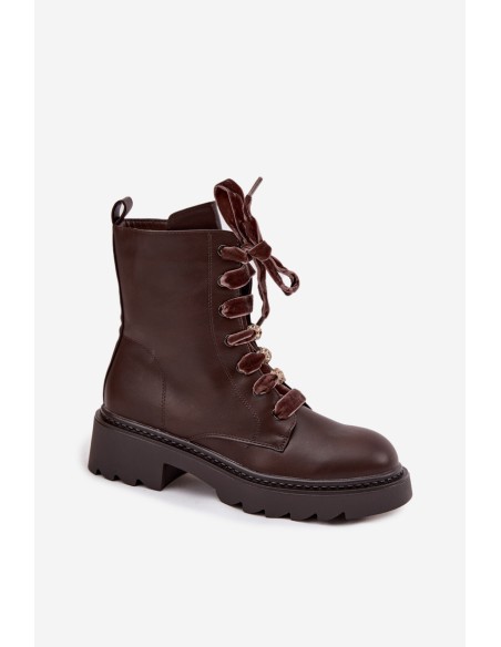 Insulated Women's Boots With Decorative Lacing Chocolate Elindra