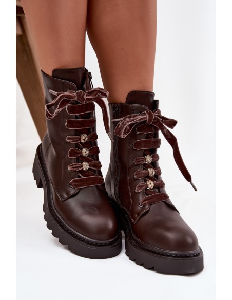 Insulated Women's Boots With Decorative Lacing Chocolate Elindra