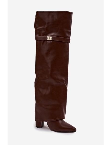 Insulated boots with turned-up shaft over the knee block heel brown Serelle