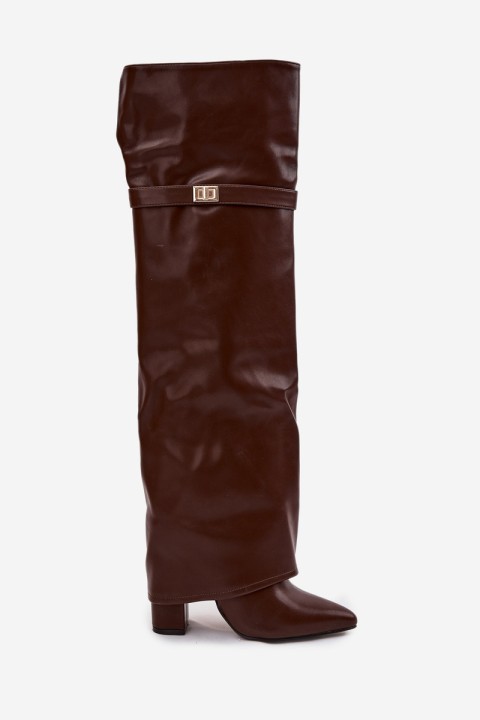 Insulated boots with turned-up shaft over the knee block heel brown Serelle