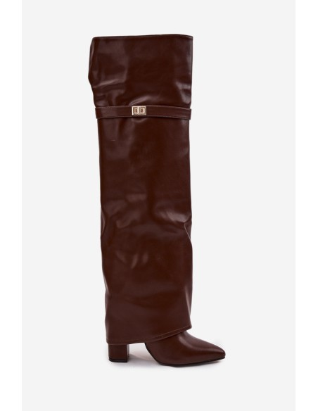 Insulated boots with turned-up shaft over the knee block heel brown Serelle