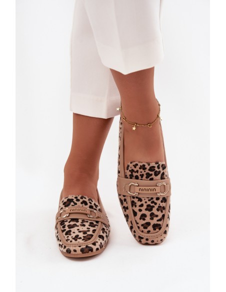Loafers Women's Moccasins With Decorative Element Leopard Print Beige Evelora