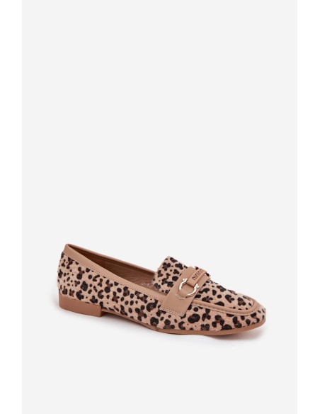 Loafers Women's Moccasins With Decorative Element Leopard Print Beige Evelora