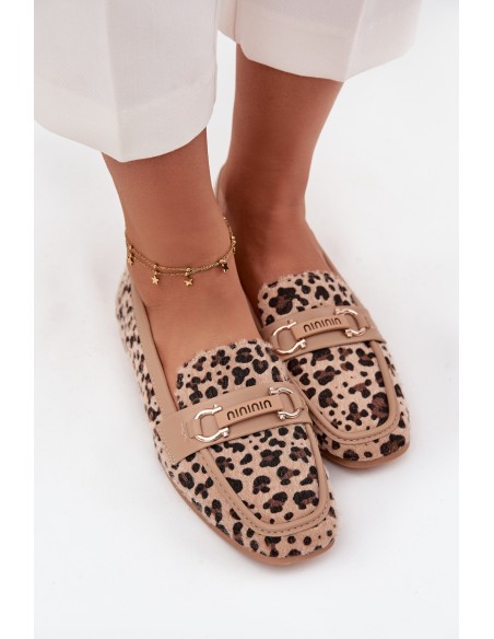 Loafers Women's Moccasins With Decorative Element Leopard Print Beige Evelora