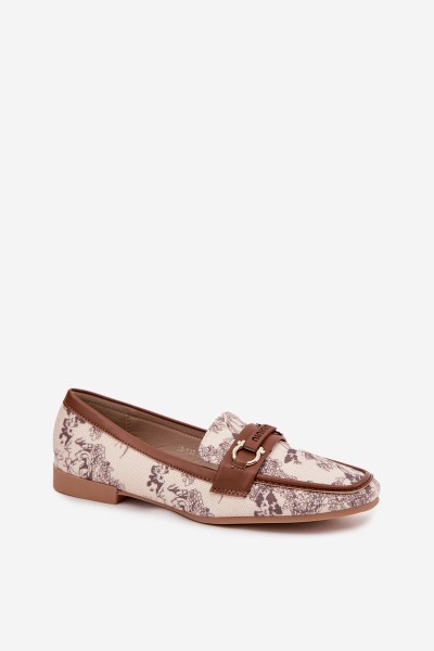 Patterned Loafers Women Shoes With Decorative Element Beige Brown Evelora 2