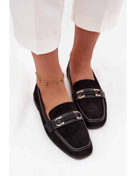 Loafers Women's Moccasins With Decorative Element Black Evelora