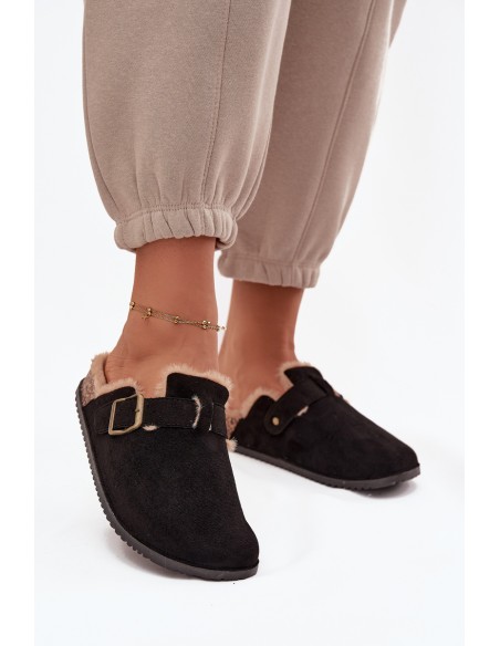 Women's slippers with fur lining with clip Black Sylisse