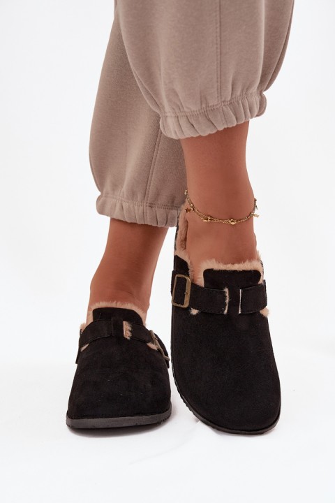 Women's slippers with fur lining with clip Black Sylisse