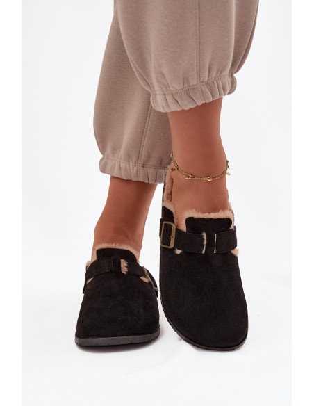 Women's slippers with fur lining with clip Black Sylisse