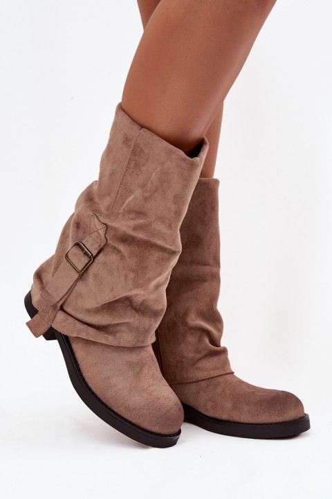 Women's Boots With Turned Cuff To Mid-Calf With Buckle Khaki Minelle