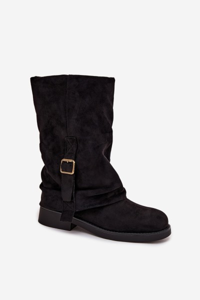 Women's Boots with Turned Cuff to Mid-Calf with Buckle Black Minelle 2