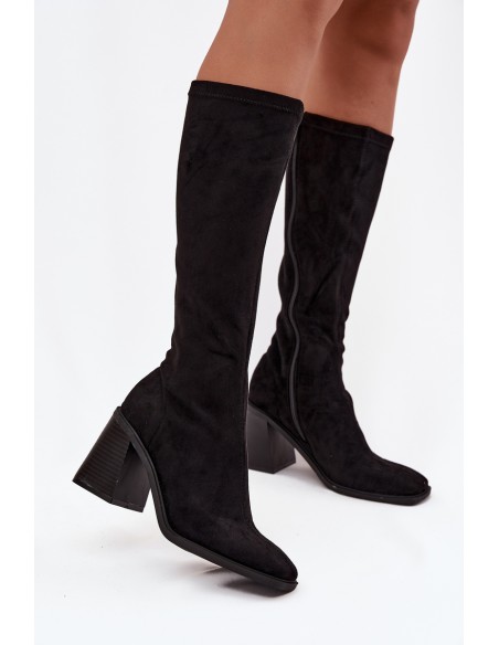 Women's Boots on a Thick Heel Eco Suede Black Traven