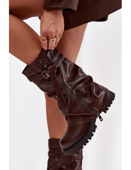 Women's Boots With Turned Top To Mid-Calf With Strap Chocolate Darisa