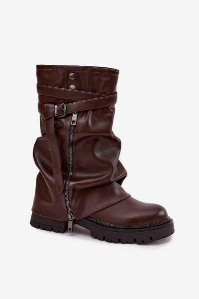 Women's Boots With Turned Top To Mid-Calf With Strap Chocolate Darisa 2