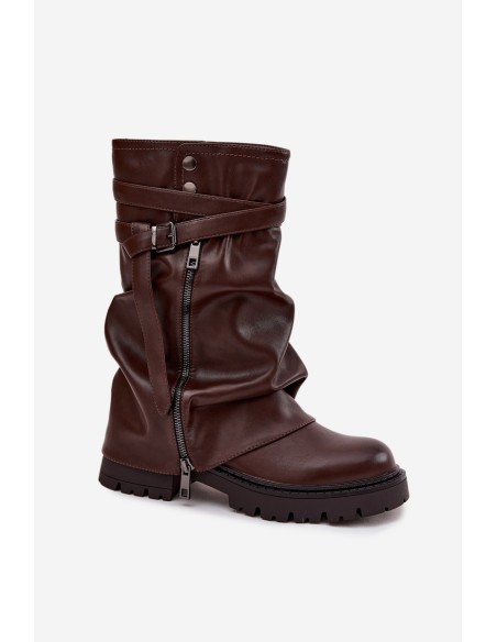 Women's Boots With Turned Top To Mid-Calf With Strap Chocolate Darisa