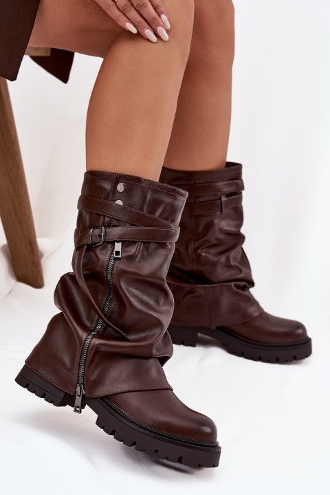 Women's Boots With Turned Top To Mid-Calf With Strap Chocolate Darisa