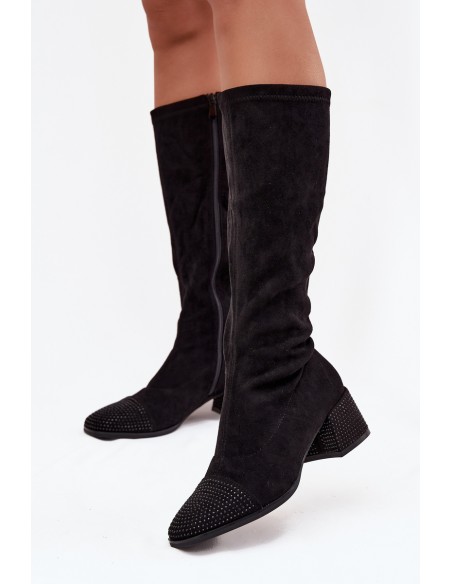 Women's Boots with Decoration on Block Eco Suede Black Ivanna