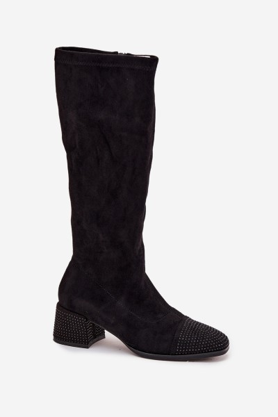 Women's Boots with Decoration on Block Eco Suede Black Ivanna 2