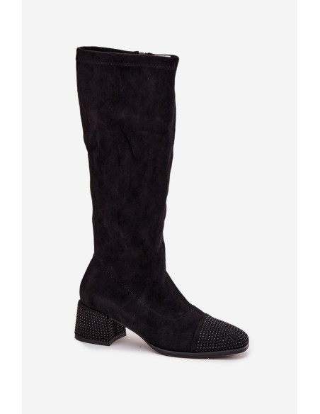 Women's Boots with Decoration on Block Eco Suede Black Ivanna