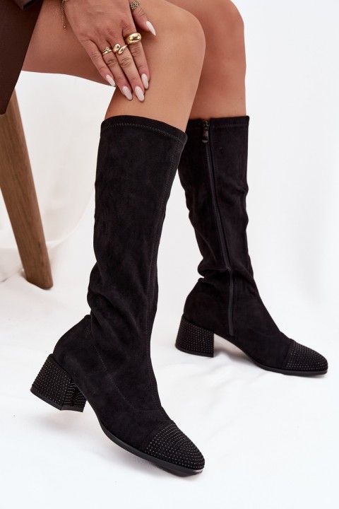 Women's Boots with Decoration on Block Eco Suede Black Ivanna
