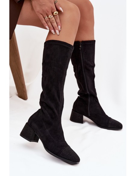 Women's Boots with Decoration on Block Eco Suede Black Ivanna