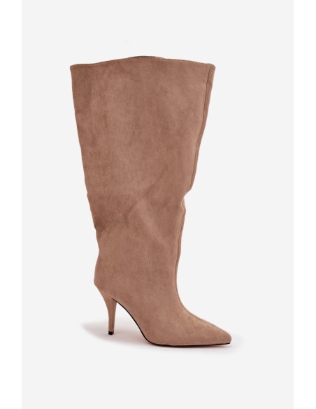 Slip-on women's boots with heel made of eco suede beige Noretta