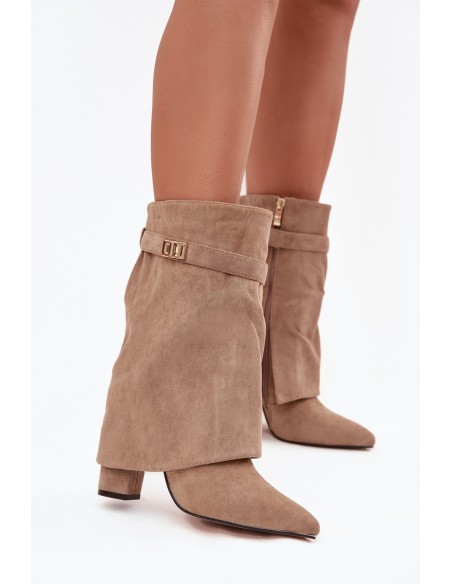 Insulated Women's Ankle Boots On Heel With Decorative Strap Khaki Luvielle