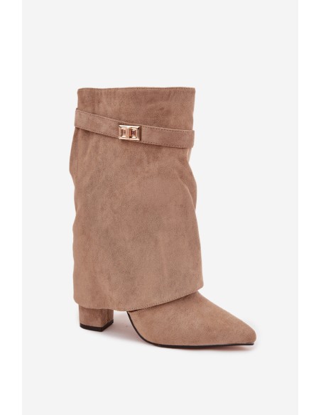 Insulated Women's Ankle Boots On Heel With Decorative Strap Khaki Luvielle